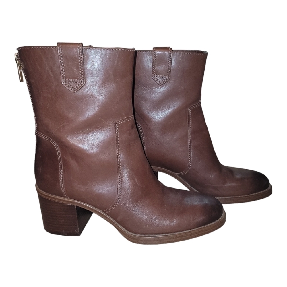 Vince Camuto Women's Zanilla Block Heel Booties 8 Brown Leather